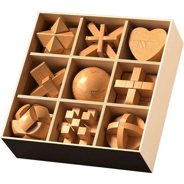 Juego de cerraduras de madera de haya, cerraduras educativas para niños, cerraduras para adultos, bloques de construcción creativos para desbloquear