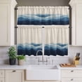 thumbnail image 4 of 3 Piece Kitchen Curtains and Valances Set Blue Beige Ombre Cafe Curtains 24 Inch Length Minimalist Ocean Waves Linen Valance & Tier Curtain for Living Room Bedroom Small Window 54"x18"+27"x24"*2, 4 of 6