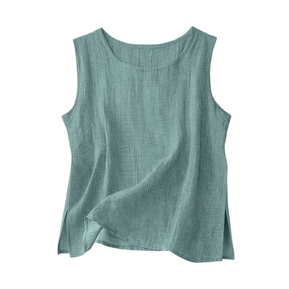 Maean Cotton Linen Tank for Womens Sleeveless Loose Tops Lightweight Summer Vacation Beach Shirts
