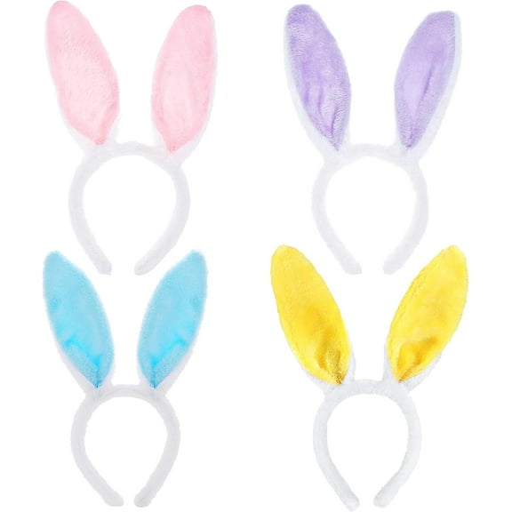 4 Pack Easter Bunny Ears Headband - Rabbit Ears Headbands For Girls, Hair Accessories For Women Perfect For Easter Celebrations, Available In Yellow, Pink, Blue And Purple