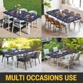 thumbnail image 5 of Navy Blue Flowers Table Cloths for 8 Foot Rectangle Tables, Spring Vintage Floral Leaves Farmhouse Patio Waterproof Elastic Fitted Tablecloths, Washable Rectangular Table Cover for Camping, 5 of 8