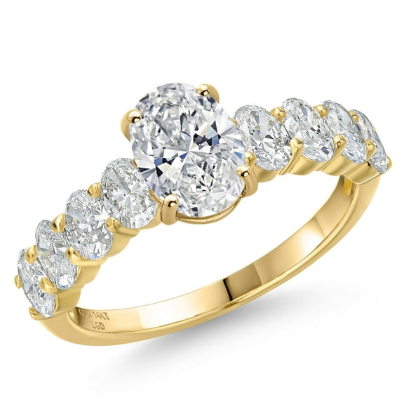 Gem Stone King 2.20 Cttw IGI Certified Lab Grown Diamond in 14K Yellow Gold Engagement Ring for Women | Oval Center Diamond 1.00 Ct | E-F Color | VS1-VS2 Clarity | Size 6