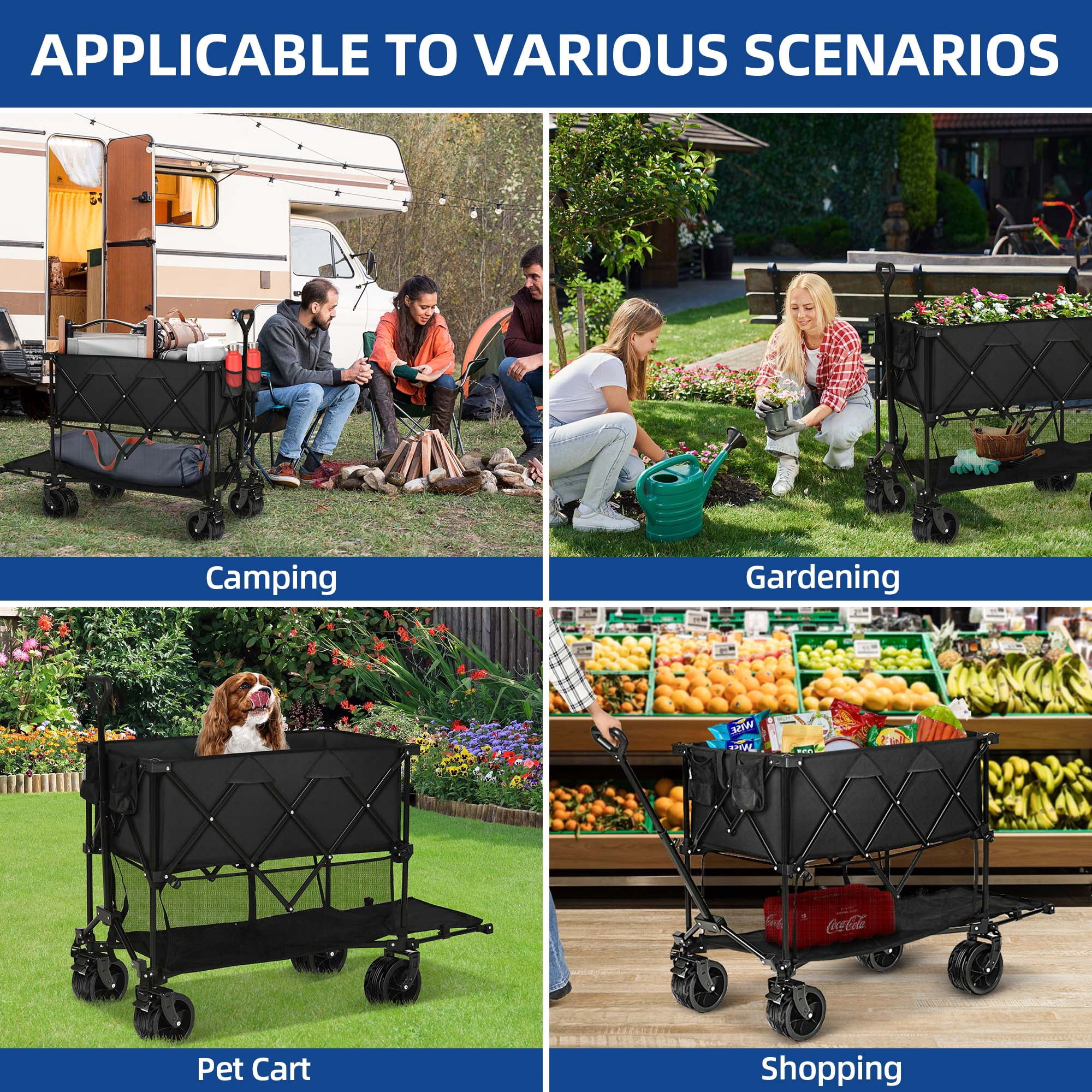 Dextrus Heavy-Duty Double Decker Camping Wagon, Collapsible with 52" Lower Deck for Outdoor Adventures