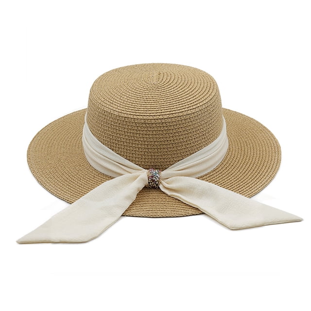 Sombrero de 56-58cm de circunferencia para mujer, sombrero de paja serpentina, sombrero plano de verano, protector solar, sombrero para sol de playa para vacaciones en la playa