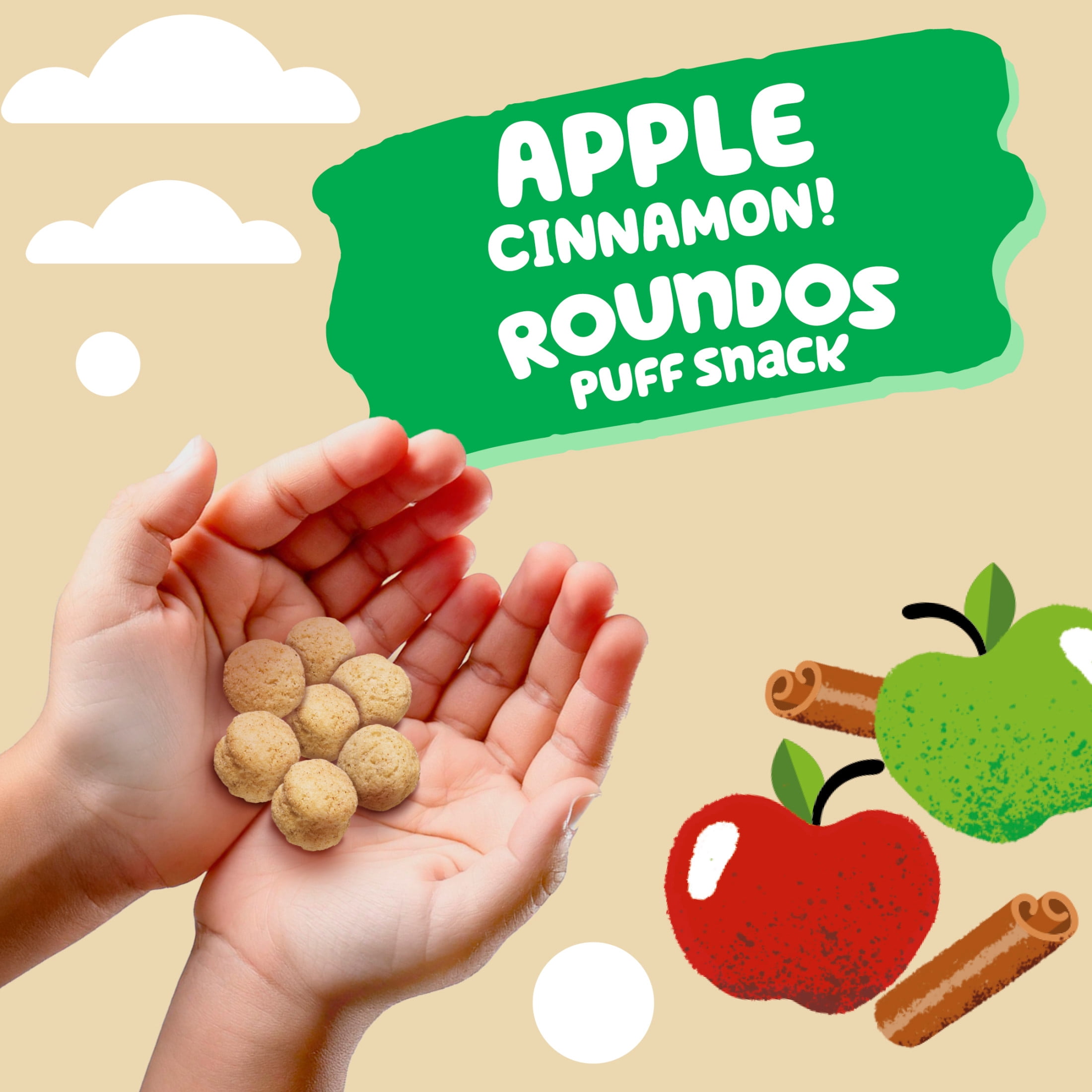 (2 pack) Get'ems from Gerber Apple Cinnamon Roundos Puffs Snacks, Kids Snack Made with Whole Grain Quinoa, Calcium to Support Strong Bones 2.25 oz