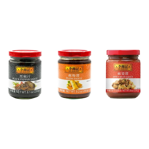 NineChef Brand Spoon Plus 3 Pack Lee Kum Kee Cooking Sauce, 3 Flavors(Black Pepper Sauce,Plum Sauce,Spicy Bean Sauce)