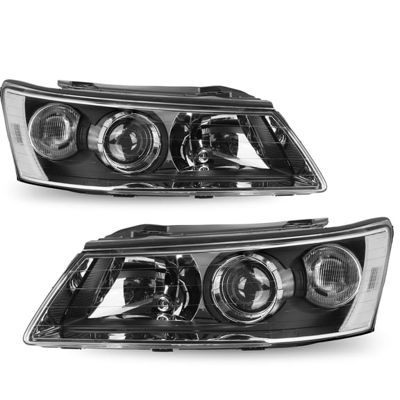 For 2006-2008 Hyundai Sonata Black Headlights Assembly Headlamp Left&Right Pairs