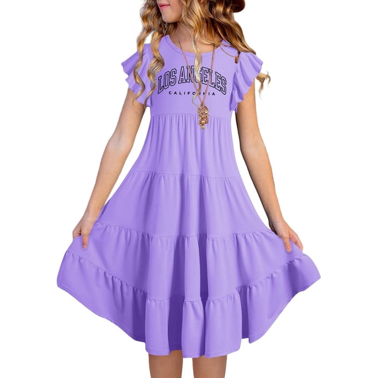 Kid Girl Dresses Flutter Sleeve A-Line Tiered Swing Cotton Gradient Dresses  For Girls Birthday Dress For Girls Party Dress - Walmart.com