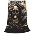 thumbnail image 2 of Fuzoiu Gold Rose Skull Print Ultra-Soft Micro Fleece Blanket,All Seasons Flannel Throw, Lightweight Blanket for Bed, Sofa, Couch, Movie Night, Camping, and Travel-40"x30", 2 of 7