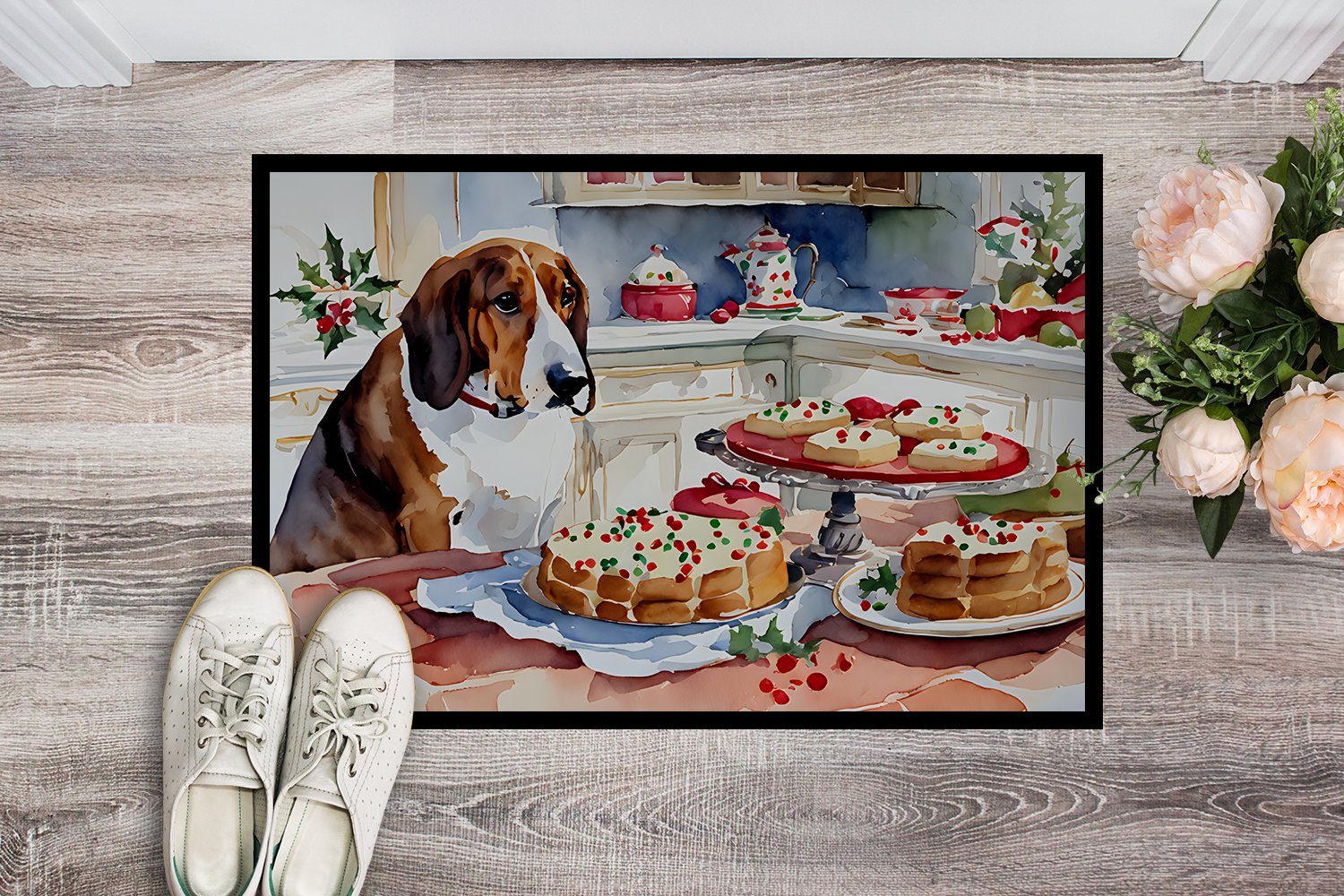 Carolines Treasures DAC3723MAT 18 x 27 in.  Basset Hound Christmas Cookies Doormat