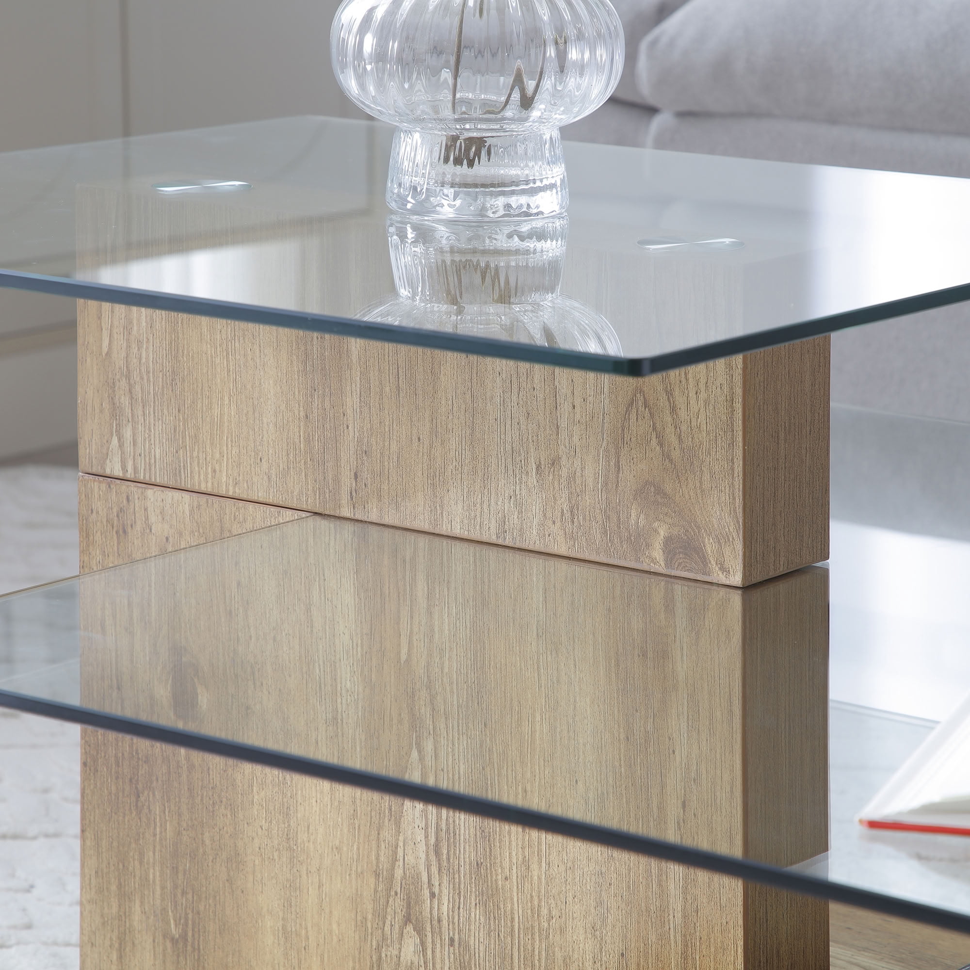 MAYEERTY 3 Tier Tempered Glass Coffee Table, Modern Multi Open Storage Center Table for Living Room Office Reception Room