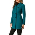 thumbnail image 5 of INSPIRE CHIC Women's Notched Lapel Long Sleeves Double Breasted Mid-Lentgh Overcoat XL Lake Blue, 5 of 7