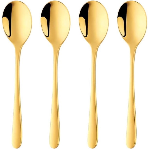 Cucharas de café expreso, cucharadita dorada de acero inoxidable 18/8, minicuchara redonda para azúcar y café para el hogar, cafetería, restaurante, 6 pulgadas, juego de 4