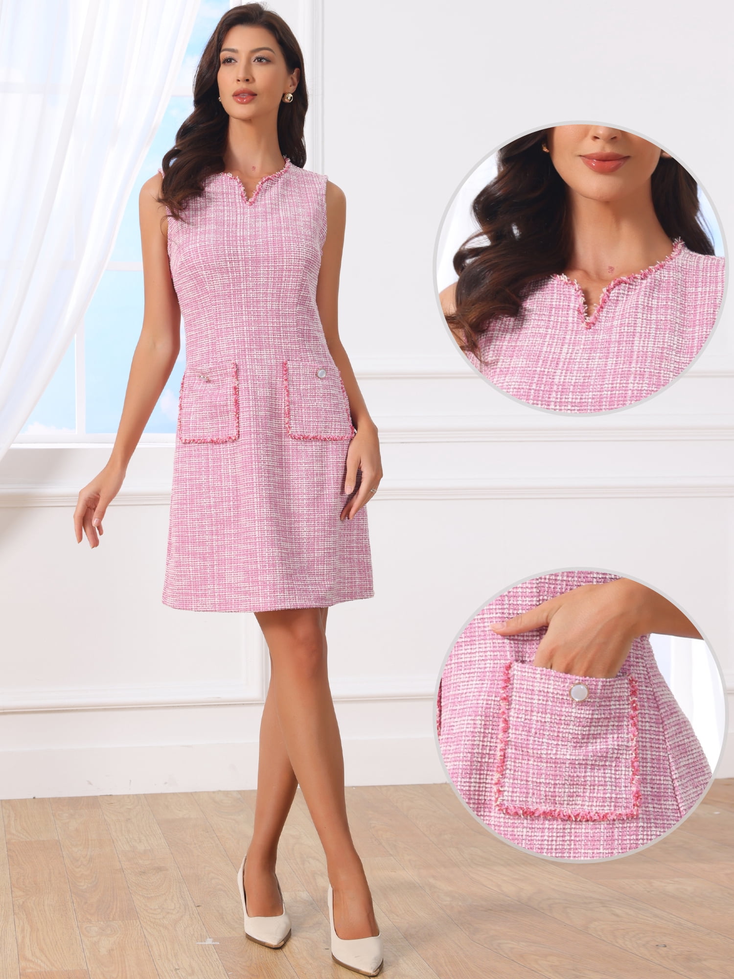 DARING DIVA Elegant Plaid Tank Dress Casual Medium Pink