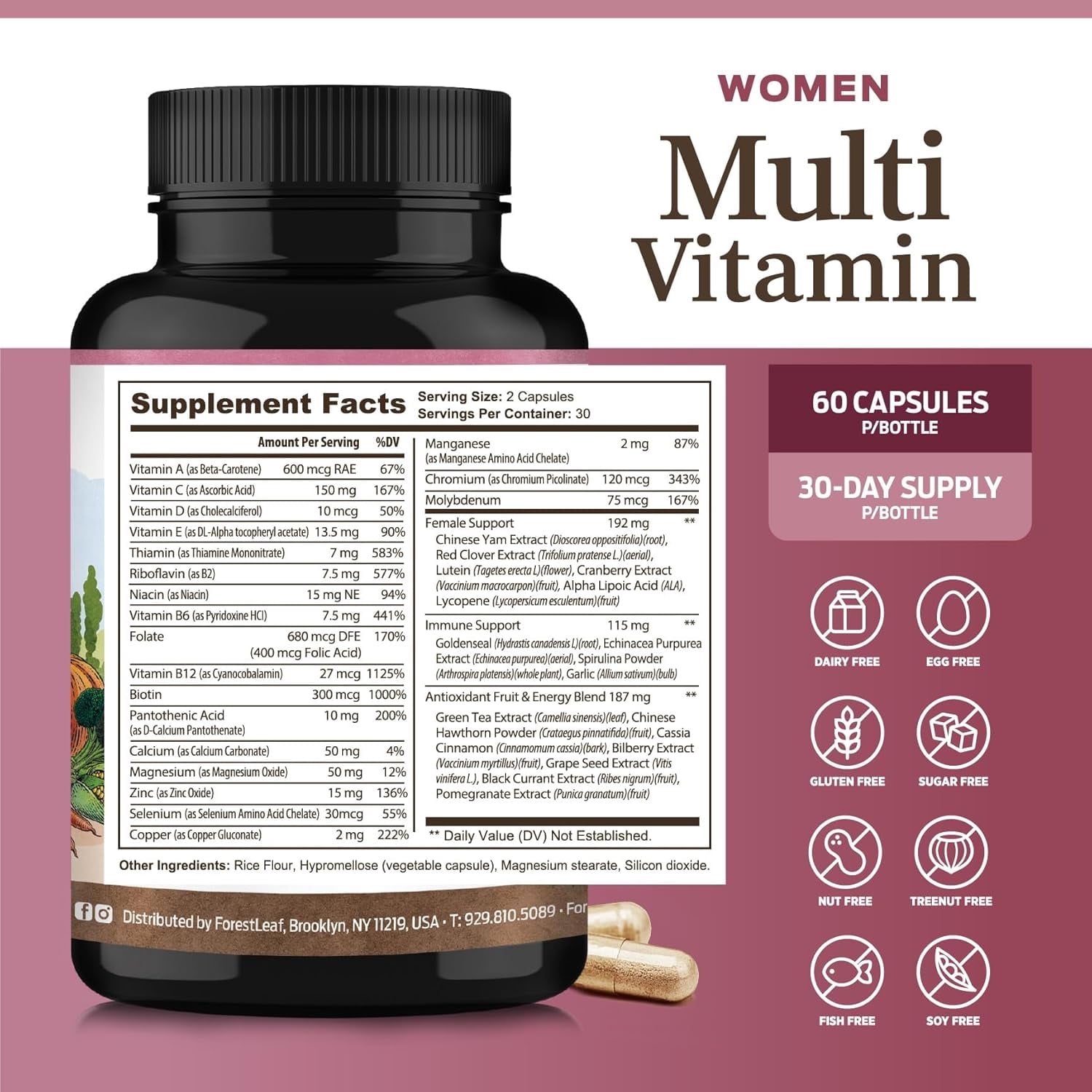 Forest Leaf Multivitamin for Women, Daily Multi-Vitamin for Women - All Essential Vitamins | 60 Veg Caps