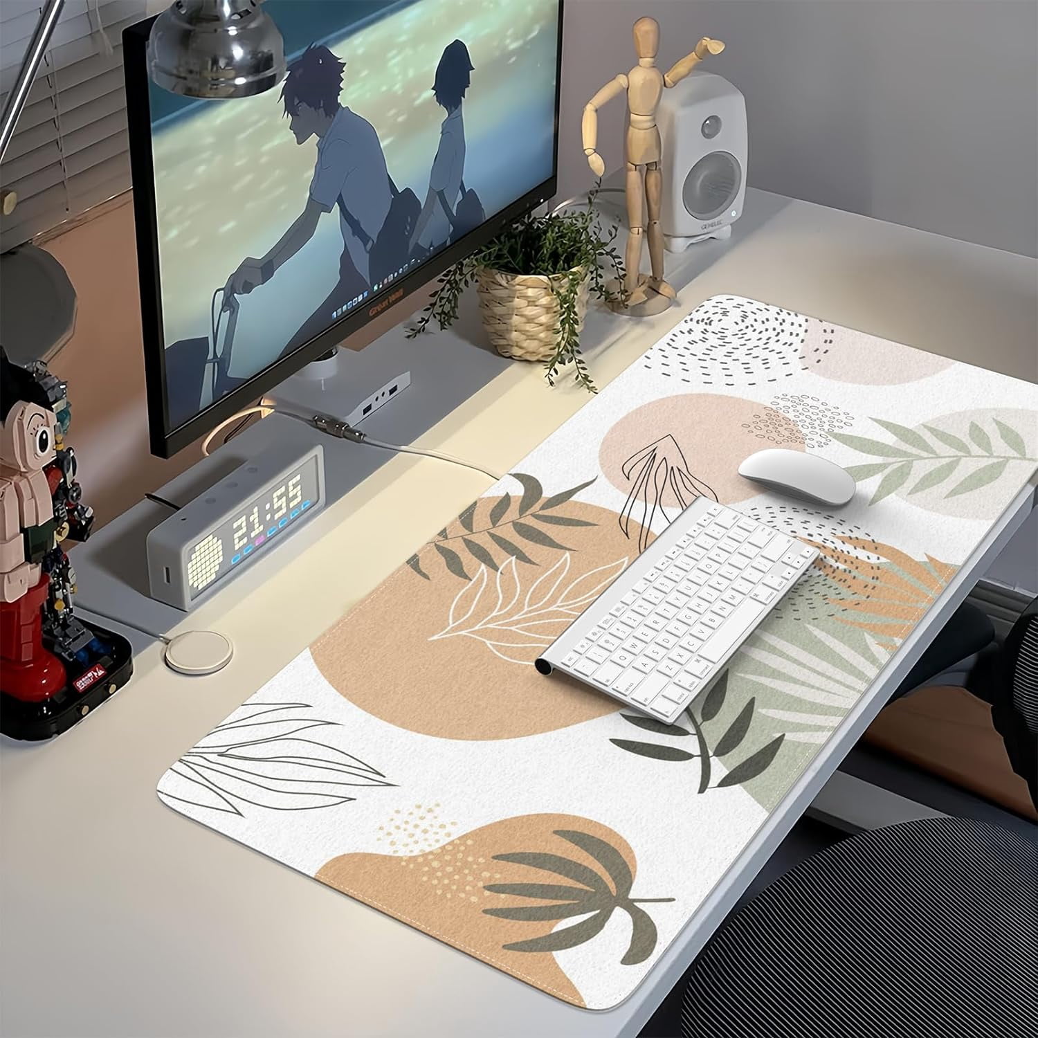 Felt Desk Mat, XXL Large Mouse Pad Desk Pad, Gaming Mousepad, Non-Slip Base, No Any Smell Desk Protector Cover Mat for Computer Keyboard Work Game Office Home-Tropical Leaf