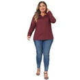 thumbnail image 3 of Unique Bargains Women's Plus Size Round Neck Long Sleeved T-Shirts Loose Tunic Blouses 2X Burgundy, 3 of 6