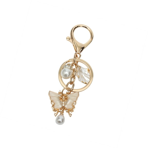 Vocoste Fashionable Butterfly Shell Handbag Charm Decorative Keychain White Gold Tone