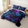 thumbnail image 3 of Castle Fairy Abstract Glowing Square Quilt King 3 Pieces,Minimalism Lit Cube King Coverlet Set,Purple Blue Black,1 Bedspread and 2 Pillowcases, 3 of 7