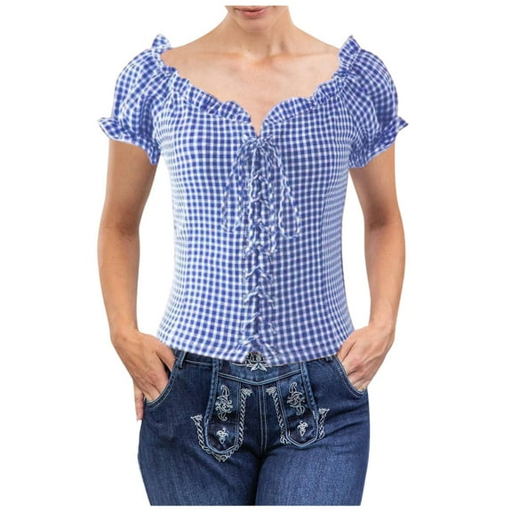 Women's Oktoberfest Plaid Button Up Shirt Featuring Waist Design for Casual and Wear