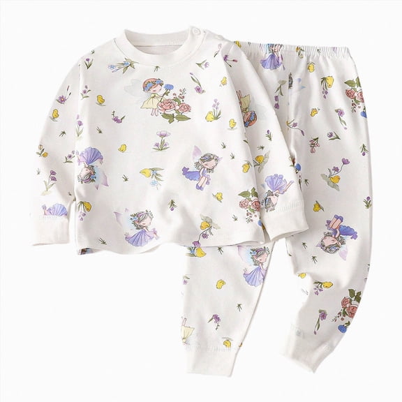 NOLDARES Toddler Baby Girl Fall Clothes Print Long Sleeve Shirt and Flare Pants Set Bell Bottom Outfits for Girls(Purple,2-3 Y)