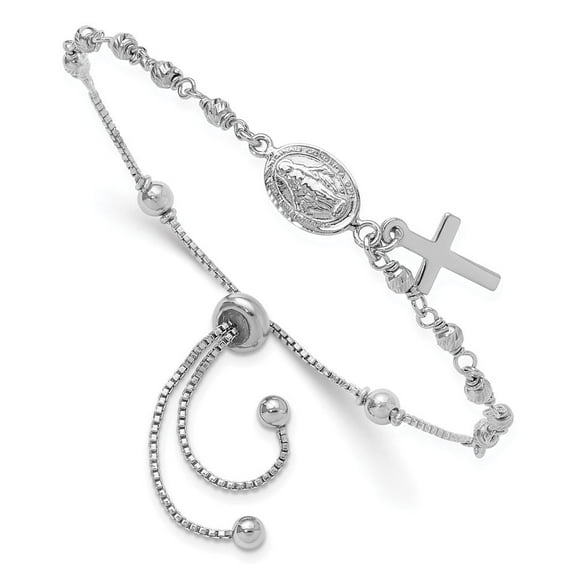 Auriga Fine Jewelry 925 Sterling Silver Rh-plated Cross Dangle Rosary Adjustable Bracelet for Women