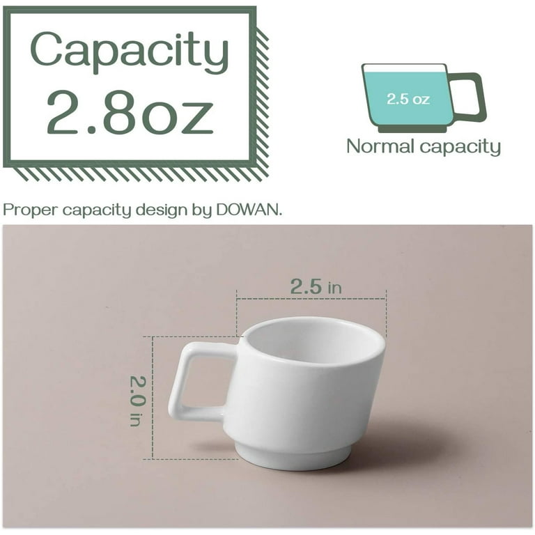 Espresso Coffee Cups , Stackable Espresso Mugs for Coffee, Set of 4, White,  2.5 oz 