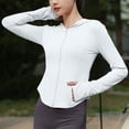 thumbnail image 4 of Htigea Women's Sun Jackets UV Protection Long Sleeve Hoodies Full Zip Up Yoga Gym Cropped Tops with Thumb Hole White Free Size, 4 of 7