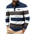 thumbnail image 2 of Zylanna Men's Long Sleeve Polo Shirts, Turndown Collar Spring Fall Slim Fit Striped Casual Pullover Tops for Man Blue, 2 of 6