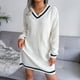 thumbnail image 2 of Vestido Cuello En V Manga Larga Punto Suelto Cómodo Estilo Campus Vestido Casual De Mujer Blanco L, 2 of 8