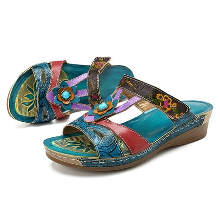 

Patlollav Womens Clearance Woman Open Toe Bosnian Ethnic Style Sandals Casual Beach Shoes Wedges Slippers
