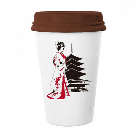 

Japan Japanese Style Kimono Girl Mug Coffee Drinking Glass Pottery Cerac Cup Lid