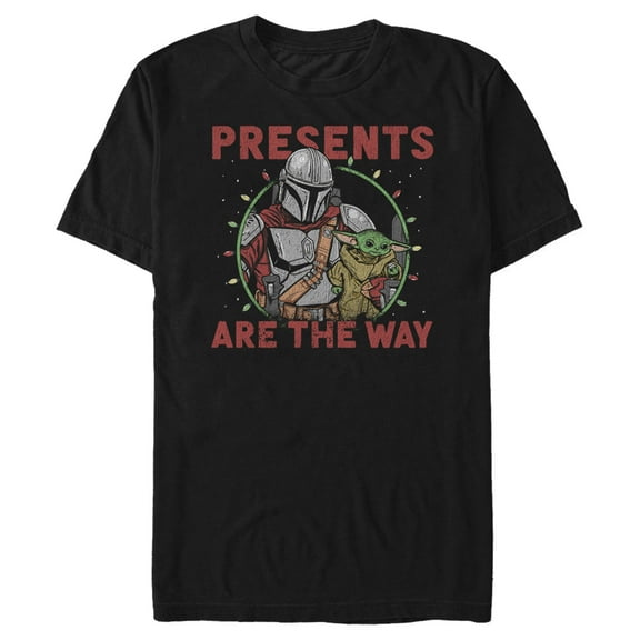 Men's Star Wars: The Mandalorian Christmas Presents Light Wreath Graphic Tee Black X Large