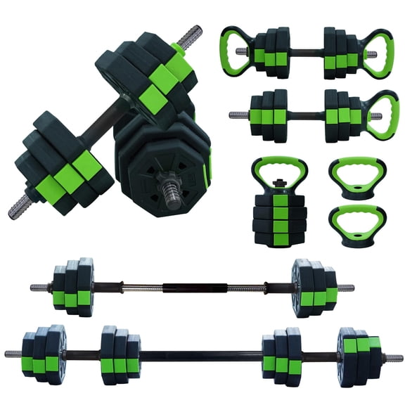 COZONY 4-in-1 Adjustable Dumbbell Set, Multi Function Dumbbell Barbell Kettlebell Push Up Stand for Home Gym,Green