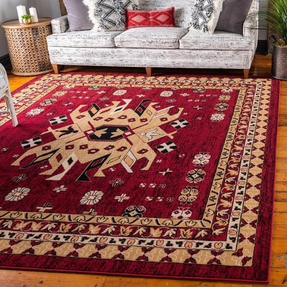 Unique Loom Taftan Collection Area Rug - Oasis (7' 10" Square Red/Black)