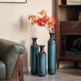 thumbnail image 3 of YIQMI Teal Blue Torch‑Fired Floor Vase Set of 3 Metal Tall Vases 28/24/20 in for Living Room, Bedroom, Coastal Boho Decor, 3 of 10