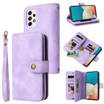 Dteck Zipper Wallet Case For Samsung Galaxy A53 5G,Magnetic Leather Card Slots Case Heavy Duty Rubber Kickstand Cover with Wrist & Shoulder Strap,Purple