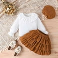 thumbnail image 3 of LYMAYTER Kids Girls Solid Colour Outfit 2PCS Toddler Fall Winter Long Sleeves Top+ Cute Skirt Set for 3 - 7 Years, 3 of 8