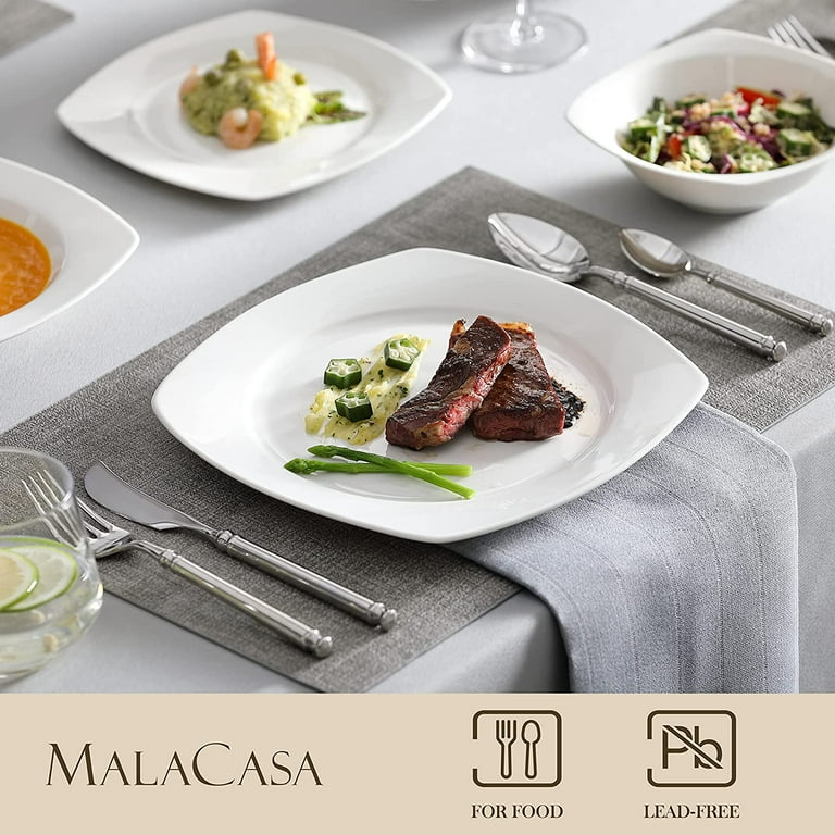 MALACASA Bone China Dinnerware Sets, 16 Piece White Dishes Sets