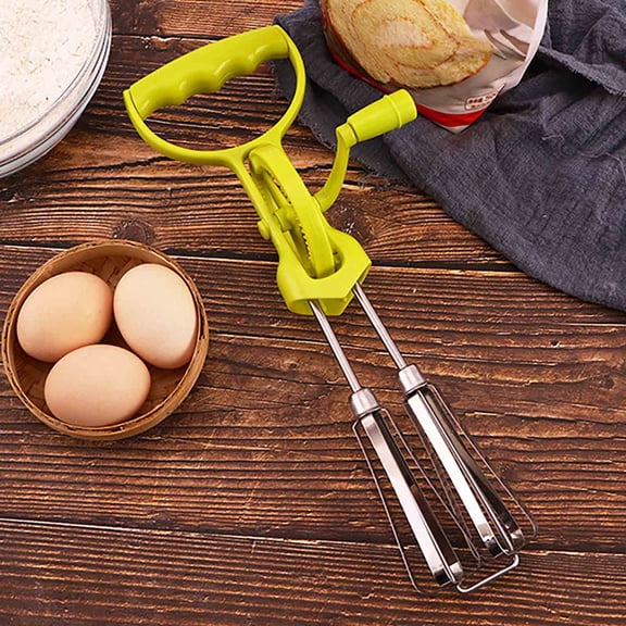 Stainless Steel Manual Crank Stirrer, Classic Handheld Rotary Egg Beater, Hand Crank Mixer for Baking, Portable Manual Stirrer, Egg & Batter Mixing, Durable Kitchen Baking Tool, 12.2*2.6in, Green