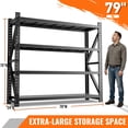 thumbnail image 5 of IKIMI 75"H 4-Tier Metal Heavy Duty Garage Shelving, 3000Lbs Adjustable Garage Storage Shelves Storage Racks for Home, Garage, Basement, Warehouse, 75"H x 78.74"W x 23.6"D, 5 of 8