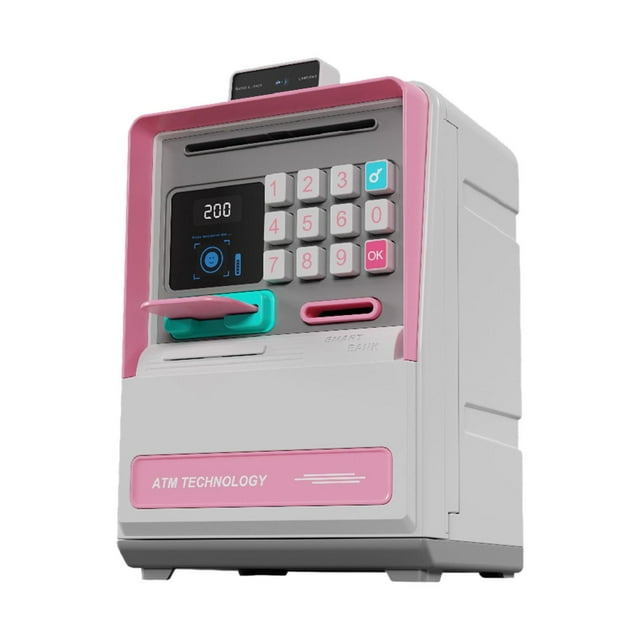 Alcancía electrónica con cajero automático, con tarjeta, contraseña y reconocimiento, tarro pequeño para dinero para niños de 3, 4, 5, 6, 7 y 8 años rosa