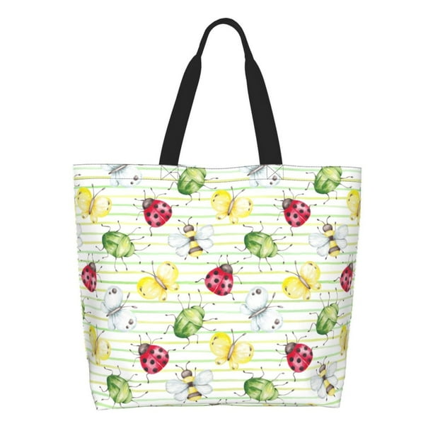 Fotbe Insects Bolsa Tote Estética de Lona con Estampado para Mujer - Bolsa Reutilizable de Hombro Casual para Vacaciones, Compras, Trabajo y Gimnasio