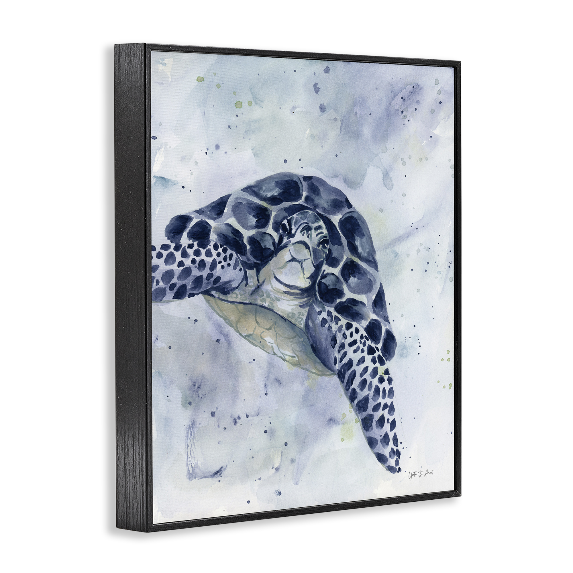 Stupell Industries Swimming Blue Turtle Animals & Insects Painting Black Framed Art Print Wall Art, 11 x 14