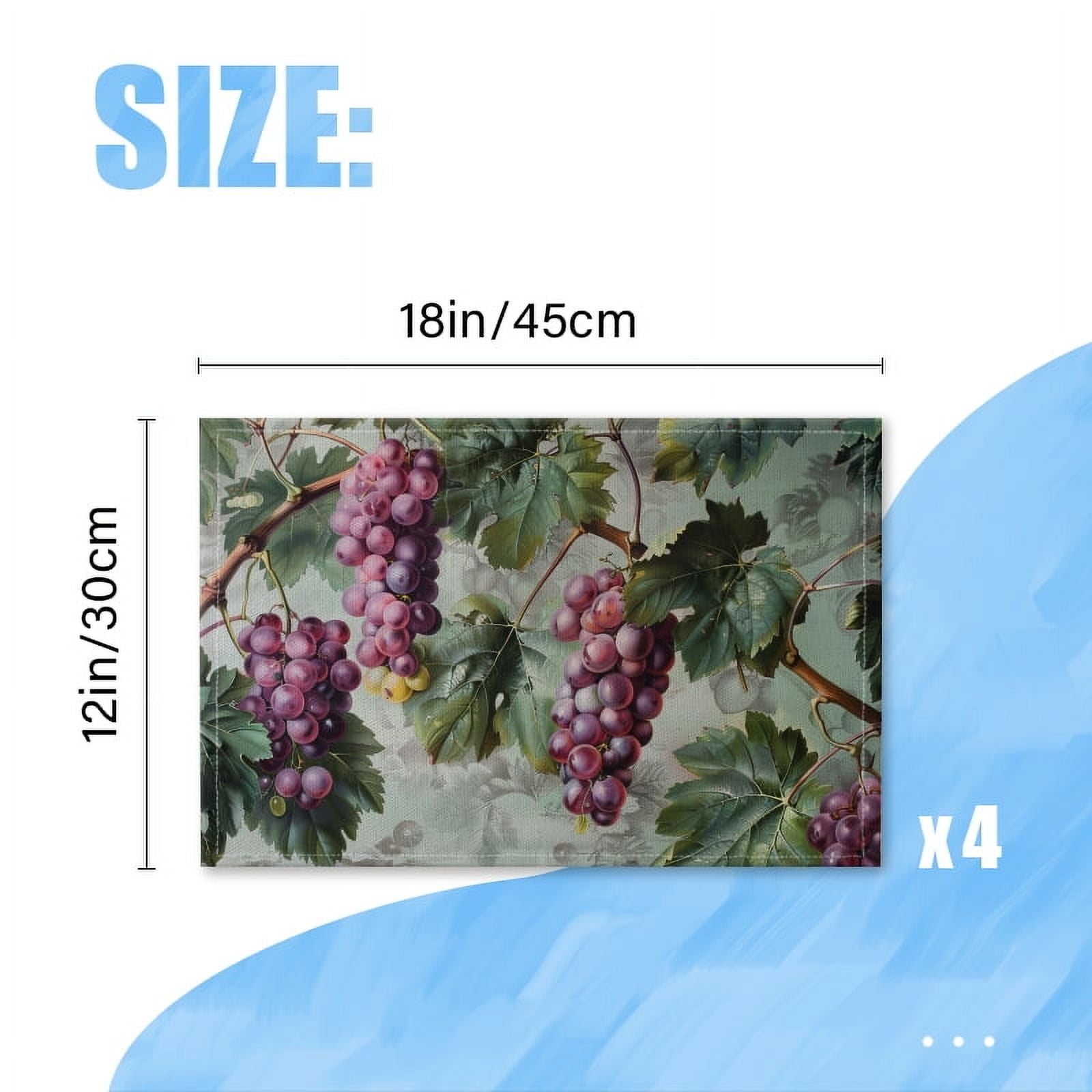 BaHomeck placemats Set of 4 Detailed Botanical Of Grapes With Leaves And Branches Cotton Linen rectangle Placemats for Kitchen Dining Table Indoor,Outdoor,18*12inch