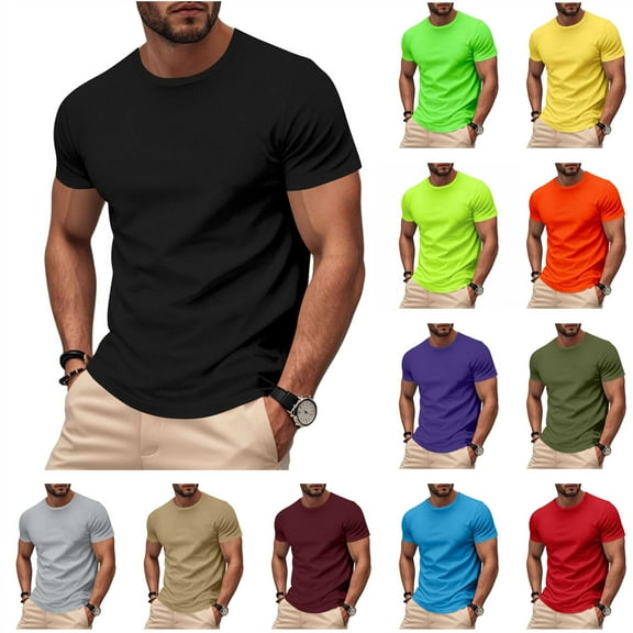 BiZtdJrK Men's Outdoor Running Sports Tees Crewneck Loose Short Sleeve Tops Solid Color Casual Pullover, Wine, XL