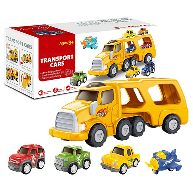 Car Carrier Truck Set Transport Car Toy Pull Back Vehicles with Light & Music