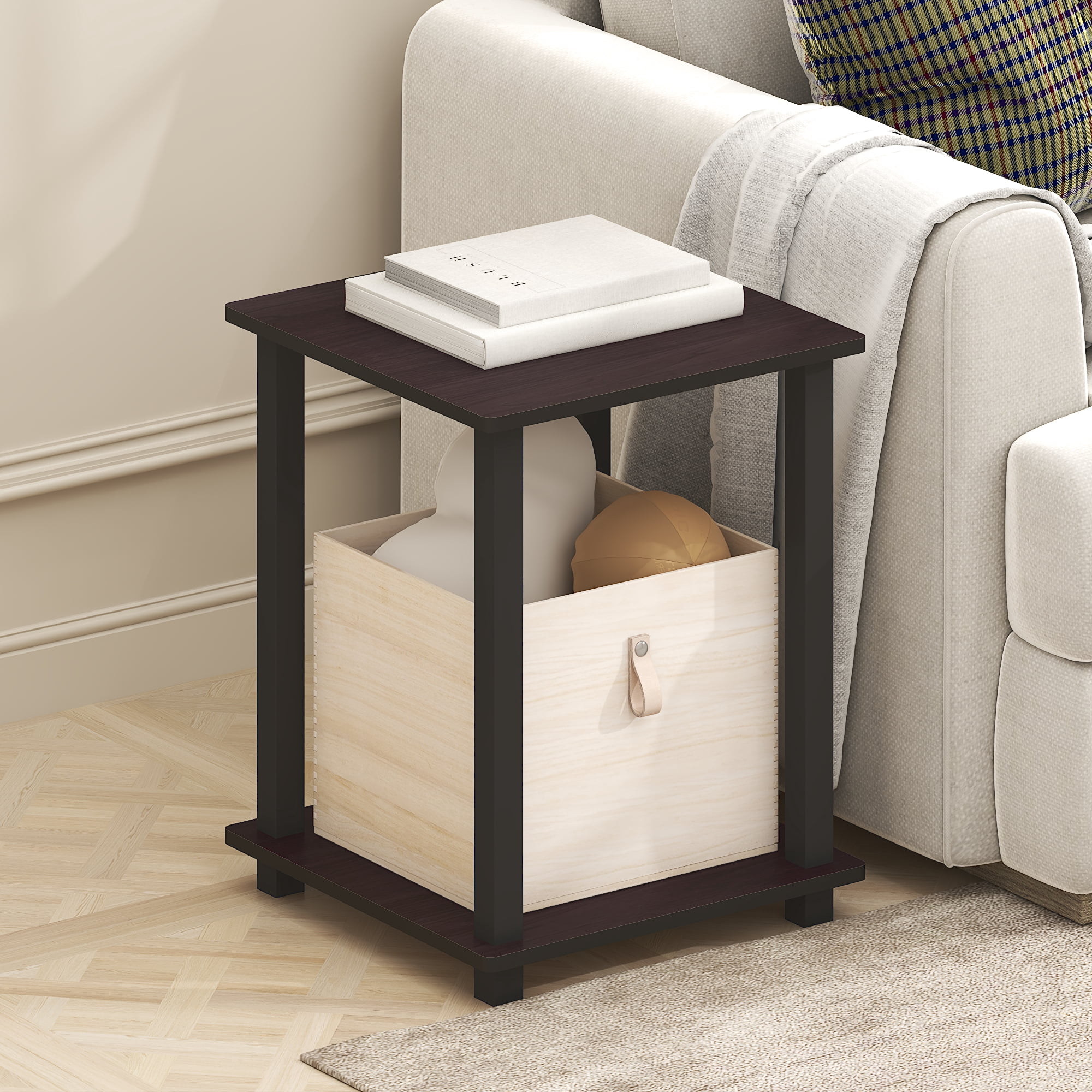 Furinno Simplistic End Table, Set of Two, Dark Mocha