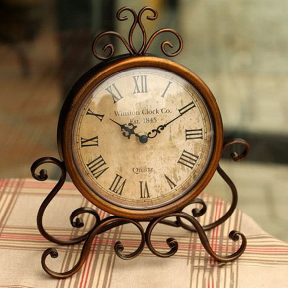 DEBGFS Rustic Mantel Clocks Desk Clock Iron No Ticking Friends Bedroom 1Set