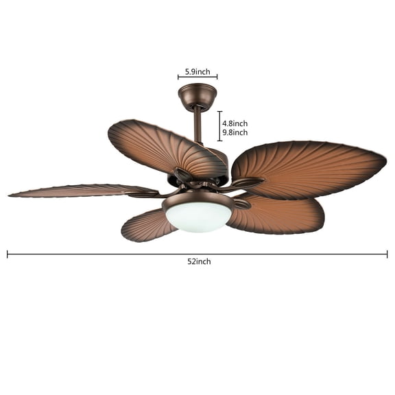 52 inches Tropical Ceiling Fan Remote 3 Color 3 Wind Indoor Outdoor Fan Light 5 Oil-Brushed Bronze Blades with LED Light Kit for Living Room Bedroom Dining Room Fan Chandelier